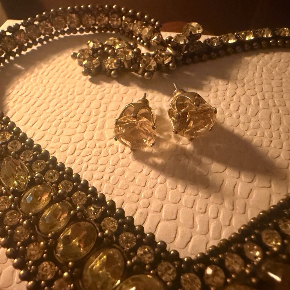 V-neck necklace and Crystal Stud Earrings by
